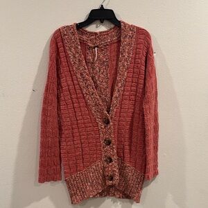 Women's Rust Textured Button-Front Cardigan Sweater